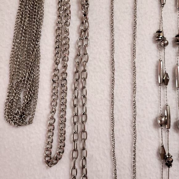 5 Pc Silvertone Necklace Lot Choker Multi Strand Chain Layers Y2K Minimalist - Picture 4 of 5